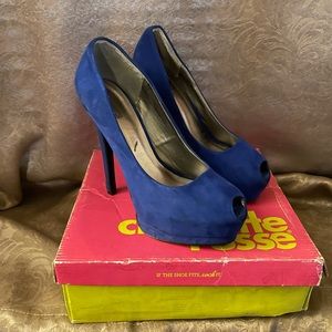royal blue peep toe pumps